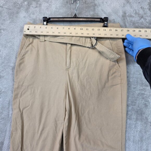 LOFT Pants Womens Size 12 Petite Tan Belted Cropped Chino Straight Leg Casual - Picture 2 of 12